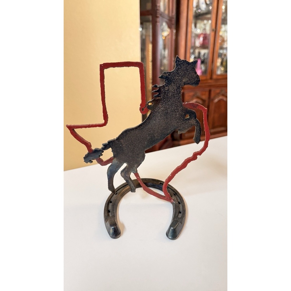 Texas‎ Horseshoe Metal Art Rearing Horse Rustic Western Decor Handmade
